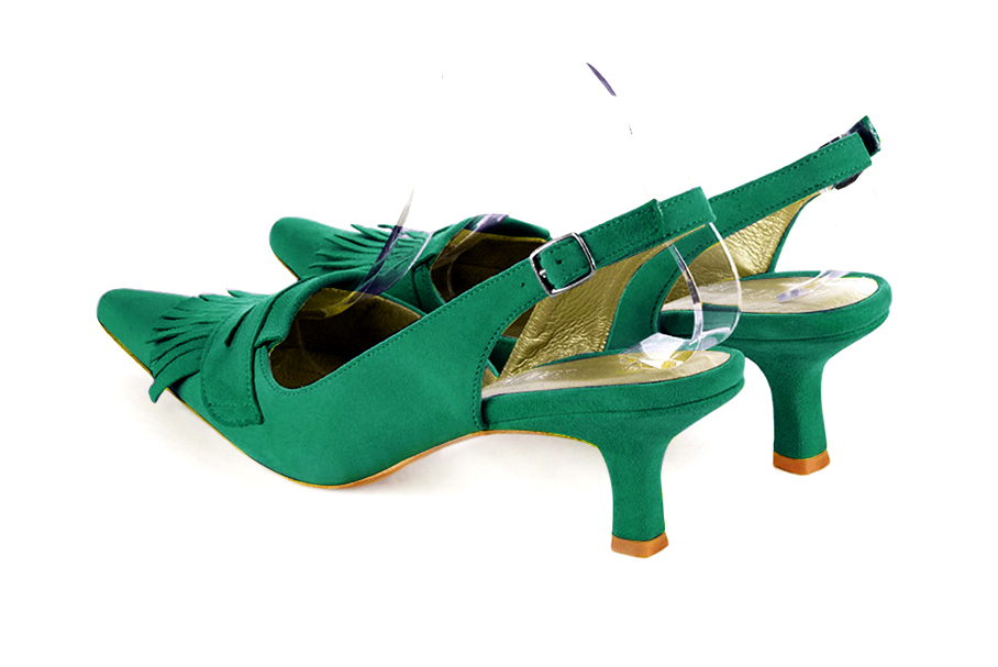 Emerald green women's slingback shoes. Pointed toe. Medium spool heels. Rear view - Florence KOOIJMAN